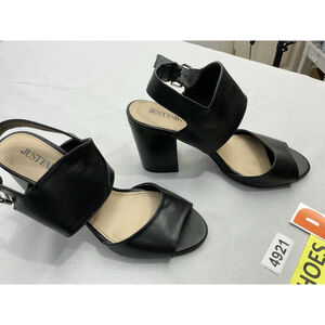 Womans Just Fab Kerston Sandals 8 Black Open Toe Strappy Buckle Close Block Heel